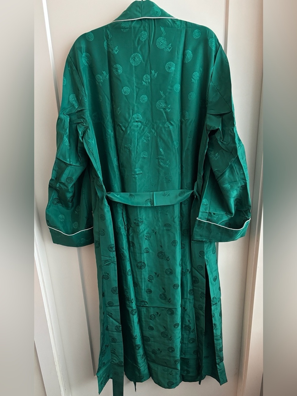 HEALTH Sz L 100% Silk Emerald Green Fabric Jacquard Motif Patch Pockets NEW - Picture 9 of 9